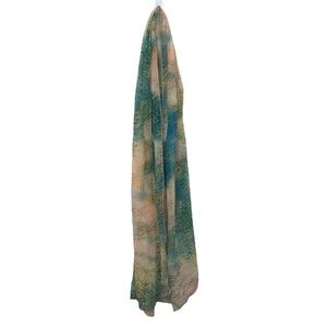 Bess Beige Teal Sheer Watercolor Print Scarf